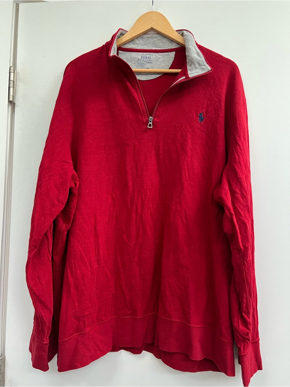 Polo by Ralph Lauren Red Quarter-Zip Sweater with Gray Contrast Collar